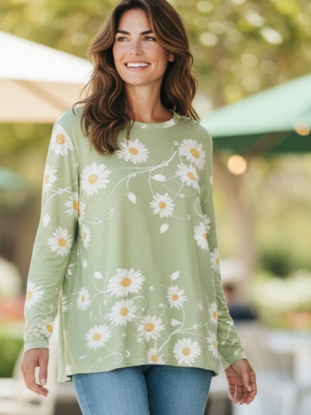 women's long-sleeve daisy print tunic, Plus size 3X,NWT